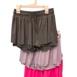 Athletic flowy shorts, 3 pairs: hot pink, lavender & grey, size Medium